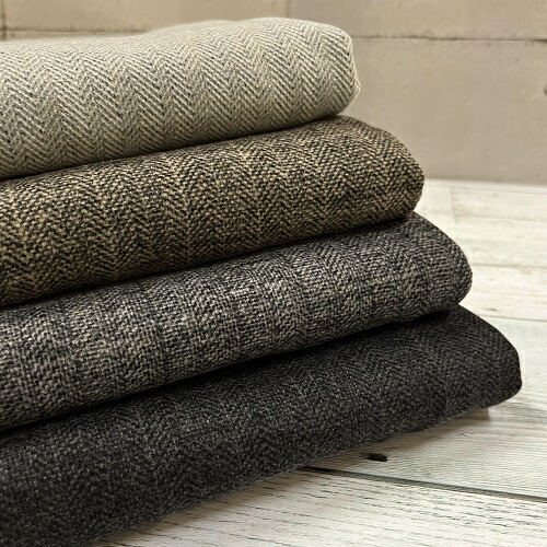 即決　感謝企画　ハンドメイド☆+ウールツイードウールツイードヘリンボーンミルクティー色Aラインワンピース 大きい　ゆったり 『ソフトヘリンボーンツイード』約１４０cmワイド幅ウール混