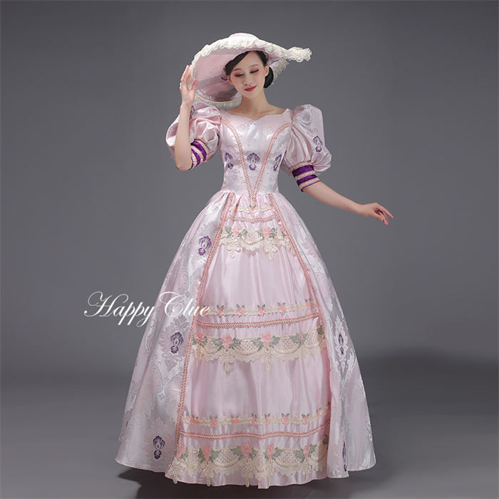 貴族ドレス お姫様 ドレス 貴婦人 パーティードレス 華やか 礼服 ヨーロッパ風 中世貴族風 王族服 女王様ドレス ロングドレス 学園祭 舞踏会 ステージ コスプレ ハロウィン 宮廷 演劇 オペラ声楽 舞台 演出服 演奏会 ジュリエット 舞踏会 文化祭 撮影衣装 レース ピンク