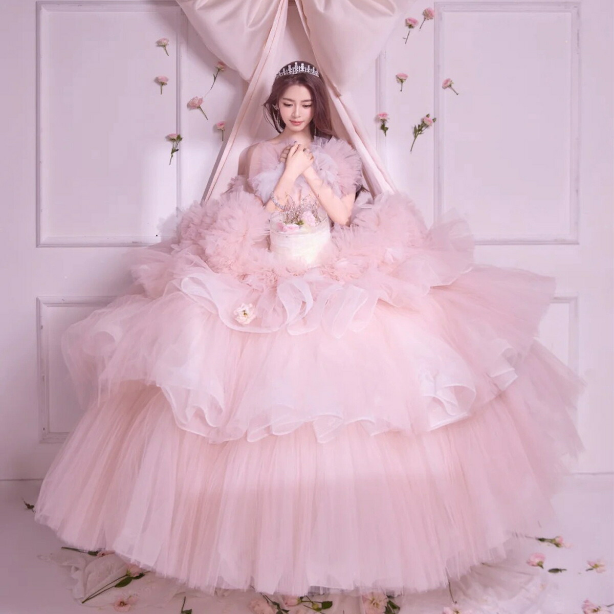 カラードレス プリンセスドレス お姫様 ピンク パーティードレス お誕生日会 ロングドレス ウェディングドレス 二次会 ドレス 成人式 イブイングドレス フォーマル コンサート 礼服 ピアノ演奏会 発表会 ドレス 結婚式 前撮り 花嫁ドレス 可愛い フォトウェディング撮影