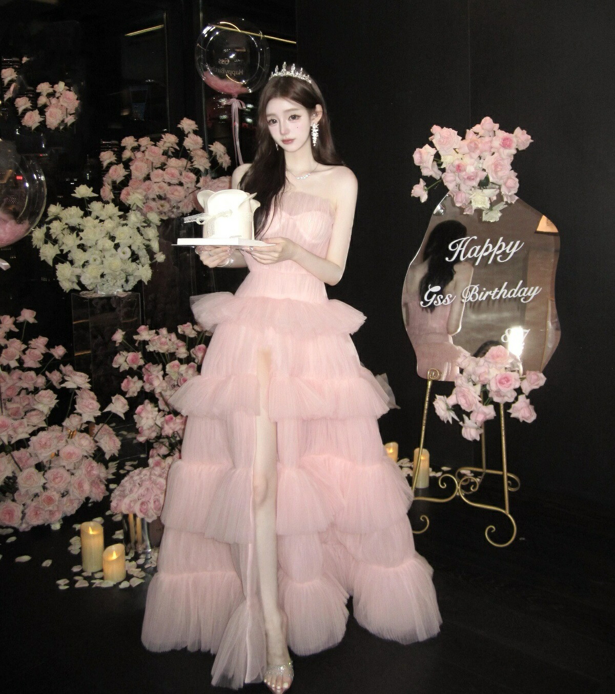 パーティードレス お誕生日会 カラードレス プリンセスドレス お姫様 ピンク ロングドレス ウェディングドレス 二次会 ドレス 成人式 イブイングドレス フォーマル コンサート 礼服 ピアノ演奏会 発表会 ドレス 結婚式 前撮り 花嫁 可愛い 写真撮影 ストラップレスドレス