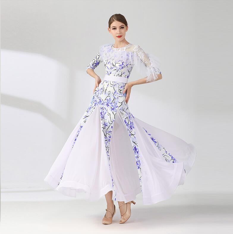 衣装 オシャレ ドレス 花柄 練習着 社交ダンス ステージ衣装 演出 ドレス 高級感 白 白 ワルツ お洒落 競技着 パーティードレス ワンピース ラテンダンス チャチャ モダン 踊りドレス イベント服 発表会 インターナショナルダンス 舞台 ステージ衣装 華やか Aライン 袖