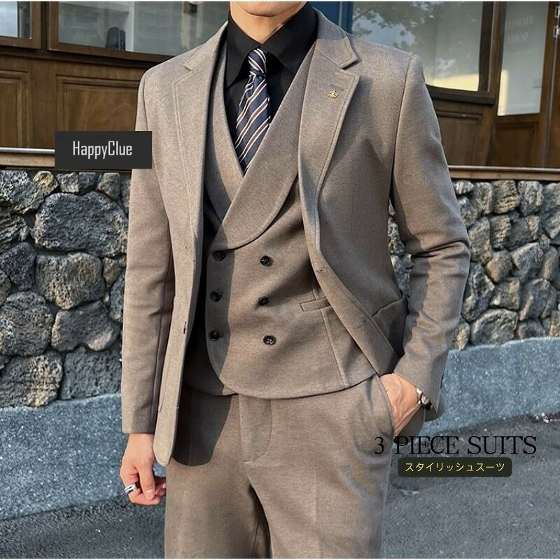 スリーピース スーツ メンズ スーツ 40代 30代 タキシード 細身 紳士服 スリムスーツ 結婚式 カジュアル スタイリッシュ メンズスーツ 大きいサイズ 通勤 就職活動 ビジネススーツ パーティー 成人式 卒業式 入学式 オシャレ スーツセットアップ 春 秋 冬 前撮り 衣装｜HappyClue 店