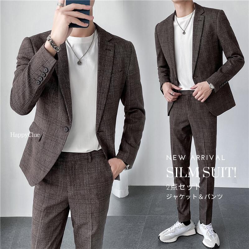 楽天市場】セットアップ スーツ メンズ パンツスーツ チェック柄スーツ