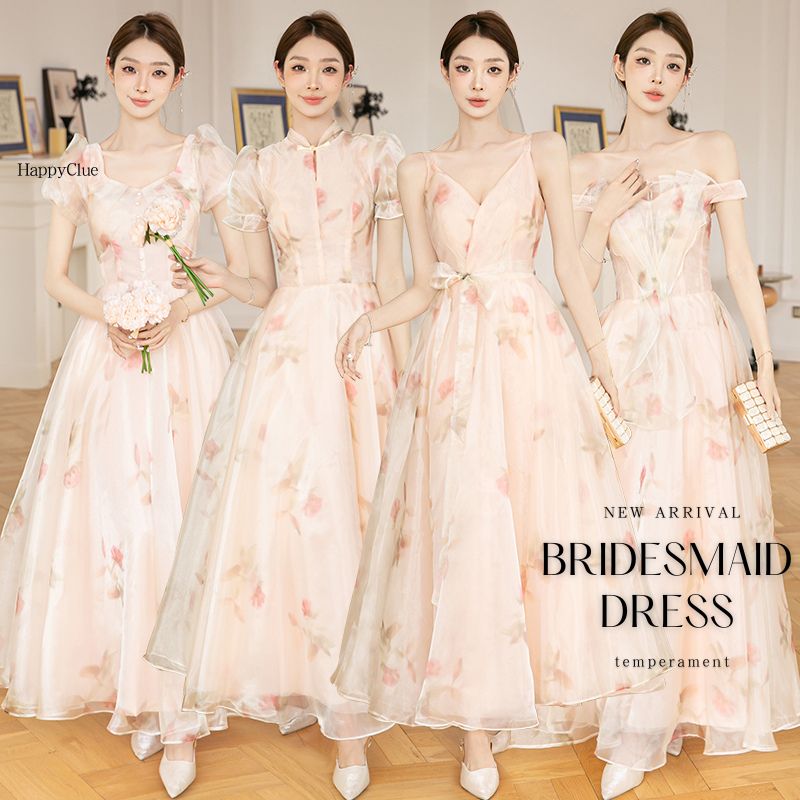 ライズメイドドレス お揃い ドレス 衣装 Long dress レディース パーティードレス 結婚式 ワンピース 可愛い 花柄 ピンク カラードレス 袖付き 発表会 演奏会 上品 ロングドレス お姫様 ブライダル ウエディングドレス 二次会 お呼ばれ おしゃれ 30代40代50代 大きいサイズ