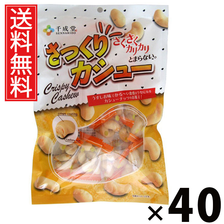 さっくりカシュー 80g × 40袋 千成堂 送料無料 ／ 小袋サイズ カシューナッツ菓子 おやつナッツ ヘルシースナック 高たんぱく 低糖質 スナック菓子 チャック付き 保存に便利 ナッツおつまみ ビールに合う 家飲みナッツ 間食用ナッツ ナッツミックス 美容と健康 食物繊維豊富