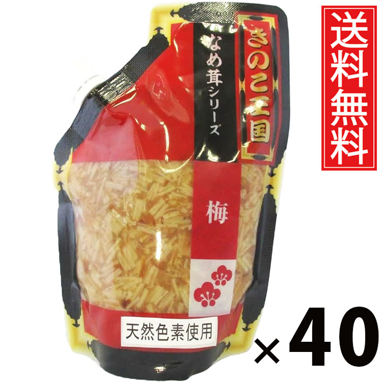 梅なめ茸 スタンドパック 270g &times; 40袋セット きのこ王国 送料無料／梅風味 ご飯のお供 ごはんのおかず えのき茸 しょうゆ漬け パウチタイプ 使いやすい 常温保存可能 保存に便利 トッピング おにぎり具材 お茶漬け アレンジ さっぱり味 ヘルシー 低カロリー｜お菓子の王国はっぴーディアーズ