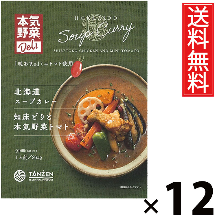 タンゼン 北海道スープカレー 知床どりと本気野菜トマト 260g × 12個 送料無料 ／ レトルトカレー 札幌スープカレー 北海道名物 ご当地グルメ チキンスープカレー 野菜たっぷり トマトカレー 本格スパイス 人気 レトルト食品 常温保存 簡単調理 お取り寄せグルメ ギフト