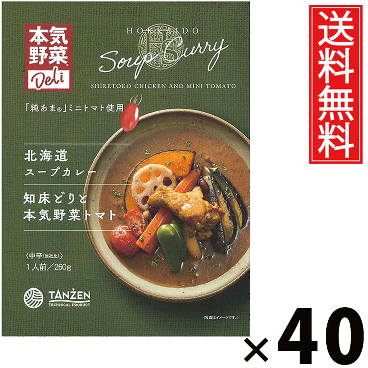 タンゼン 北海道スープカレー 知床どりと本気野菜トマト 260g × 40個 送料無料 ／ レトルトカレー 札幌スープカレー 北海道名物 ご当地グルメ チキンスープカレー 野菜たっぷり トマトカレー 本格スパイス 人気 レトルト食品 常温保存 簡単調理 お取り寄せグルメ ギフト