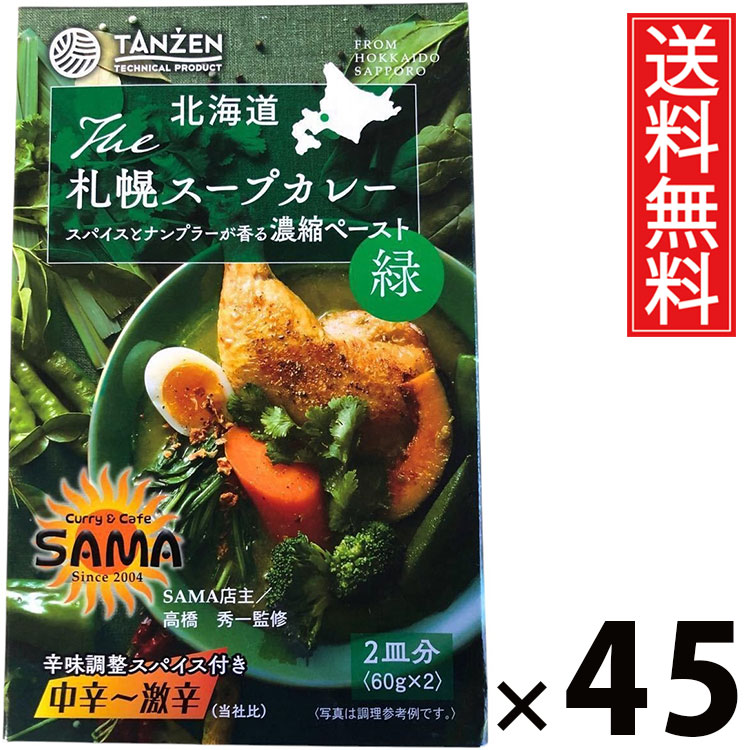 タンゼン 札幌スープカレーペースト 緑 124g × 45個 送料無料 ／ スープカレー ペースト グリーンスパイス 北海道名物 ご当地グルメ 本格スープカレー 札幌カレー レトルト食品 常温保存 簡単調理 時短 ご飯のお供 お取り寄せグルメ ギフト 中辛 辛口 スパイシー ハーブ