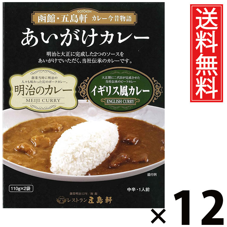 五島軒 あいがけカレー 110×2袋 × 12個 送料無料 ／ 2種セット レトルトカレー 本格カレー 老舗洋食店 北海道 ご当地カレー ご飯のお供 贈答用 ギフト 手軽調理 常温保存 家庭で本格 贅沢カレー コク深い 旨味たっぷり スパイシー 香り豊か お取り寄せグルメ 明治のカレー