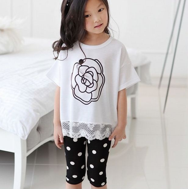 子供服 女の子 夏服 セットアップ キッズ レギンス 2点セット 上下セット 子供服 セットアップ ローズTシャツ スパッツ ローズ ドット Tシャツ