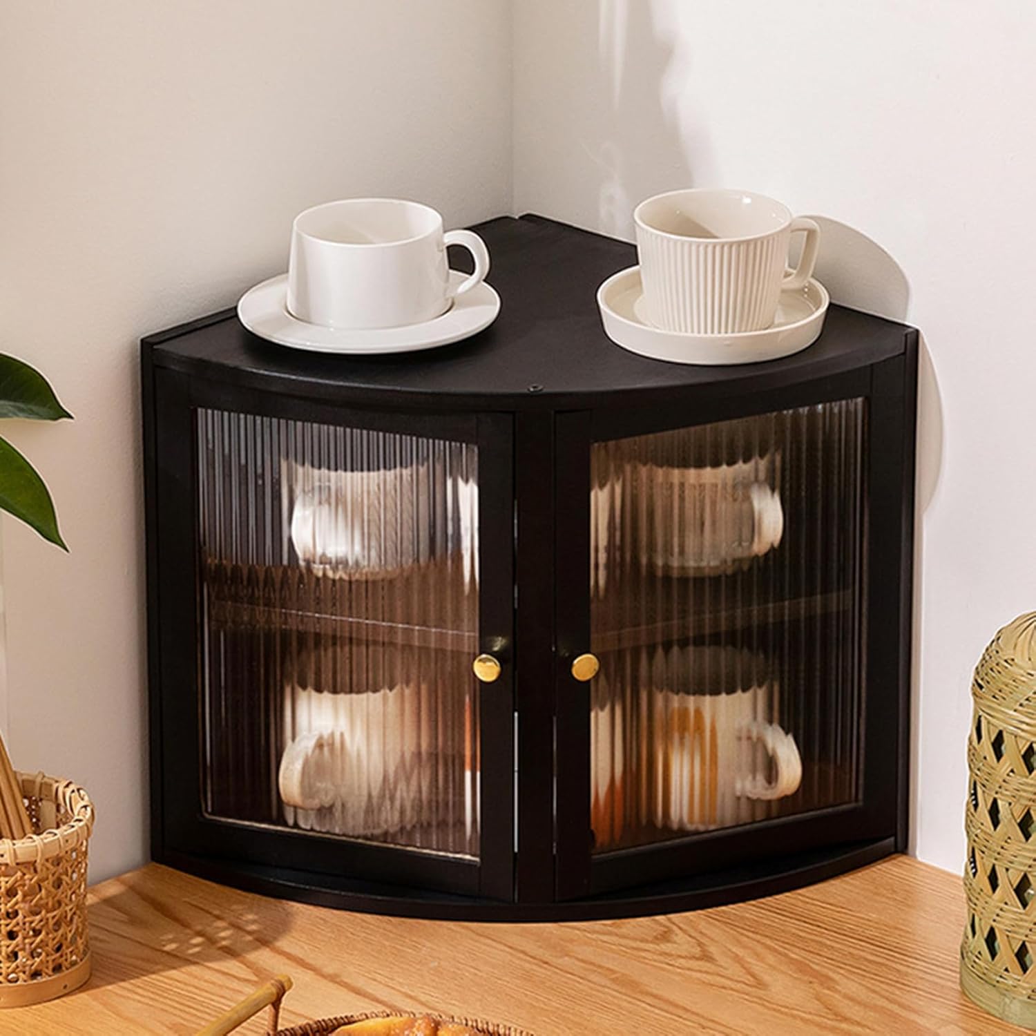 ミニ 食器棚 卓上 32*32*33 端っこ 前が開く 見せびらかす 押し入れ 耐水 思わしい 竹製 幅32糎 赤銅色 黒いこと ウォール中毒者 2段 卓上食器棚 アクリル樹脂扉 ミニ食器棚 御厨子所納める棚