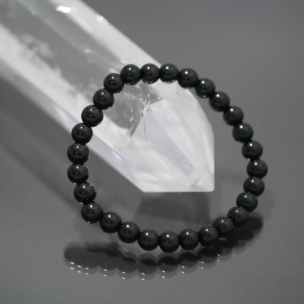 鑑別書付１点物 高品質黒水晶 モリオン 6mm 内径 手首周り 14cmブレスレット 天然石 除障石 厄除け 破魔