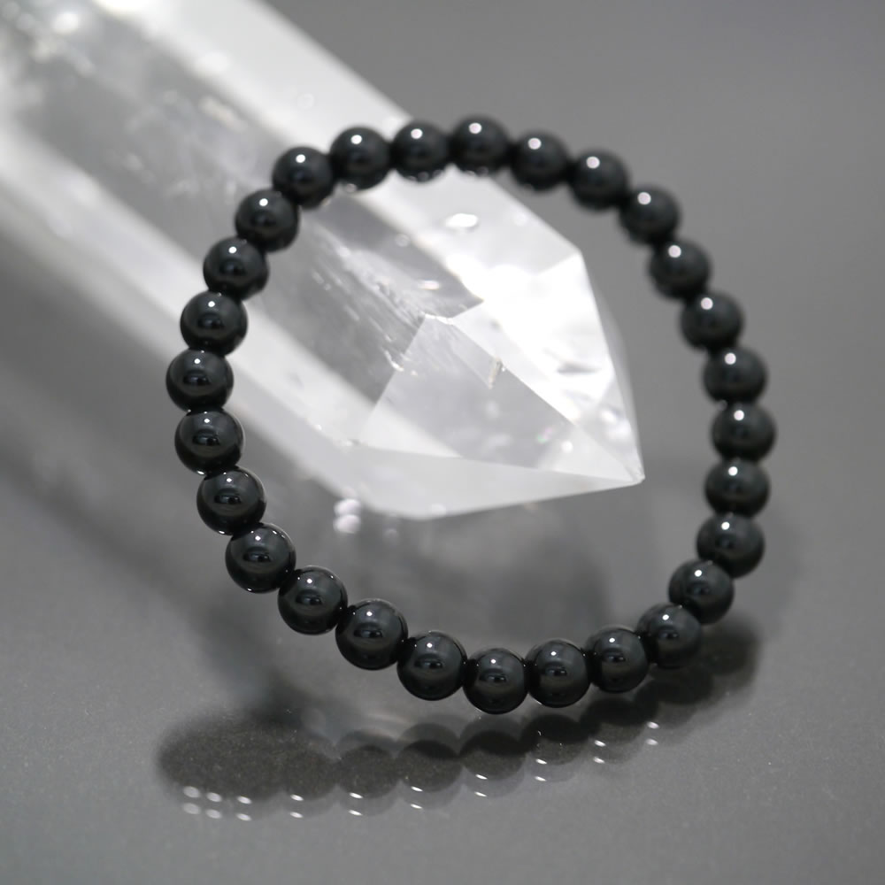 鑑別書付１点物 高品質黒水晶 モリオン 6mm 内径 手首周り 14cmブレスレット 天然石 除障石 厄除け 破魔