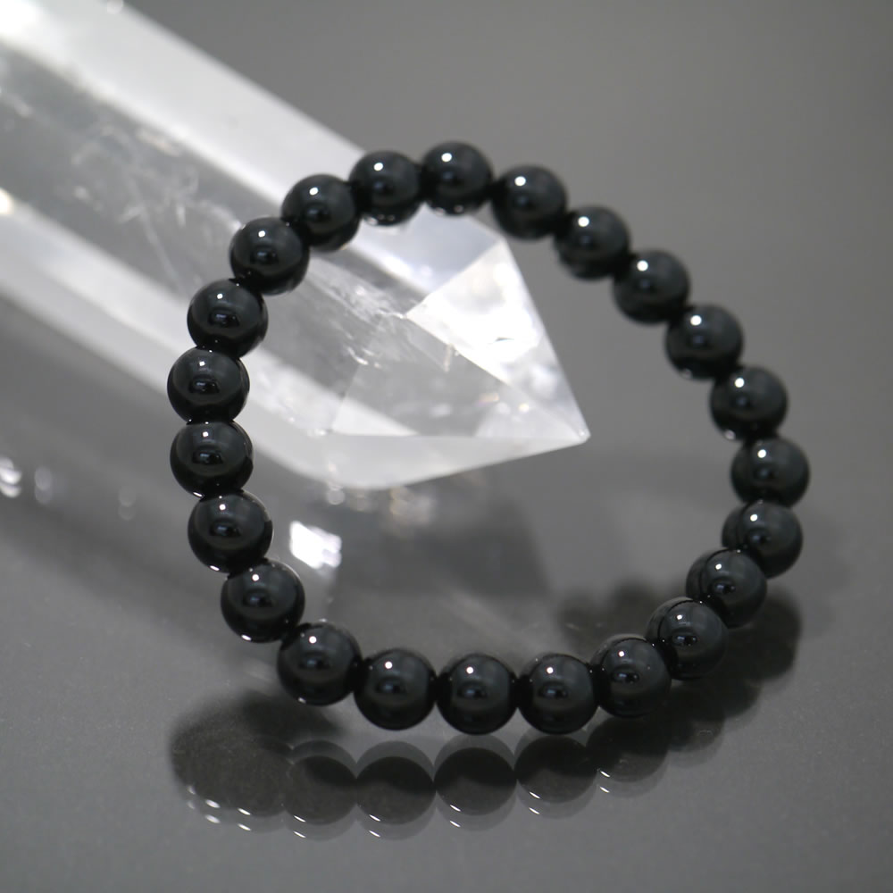 鑑別書付１点物 高品質黒水晶 モリオン 8mm 内径 手首周り 15.5cmブレスレット 天然石 除障石 厄除け 破魔