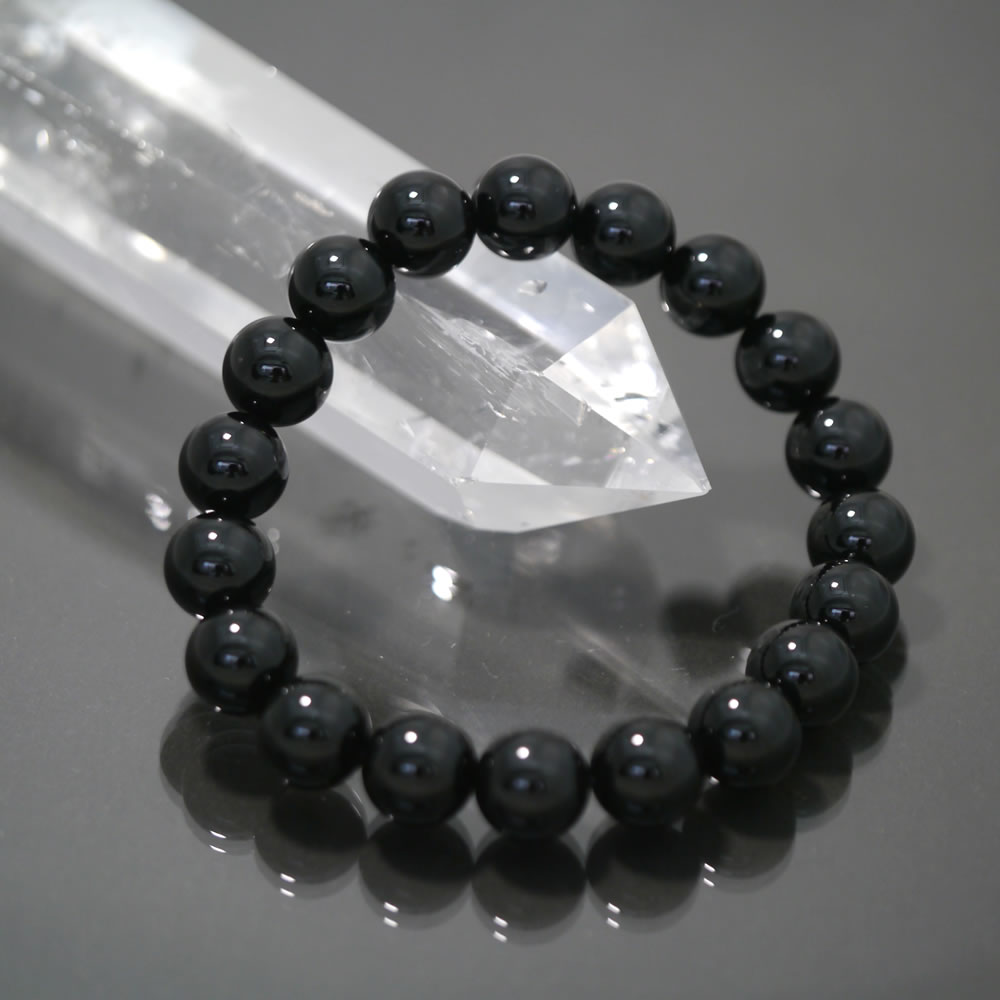 鑑別書付１点物 高品質黒水晶 モリオン 12mm 内径 手首周り 19cmブレスレット 天然石 除障石 厄除け 破魔