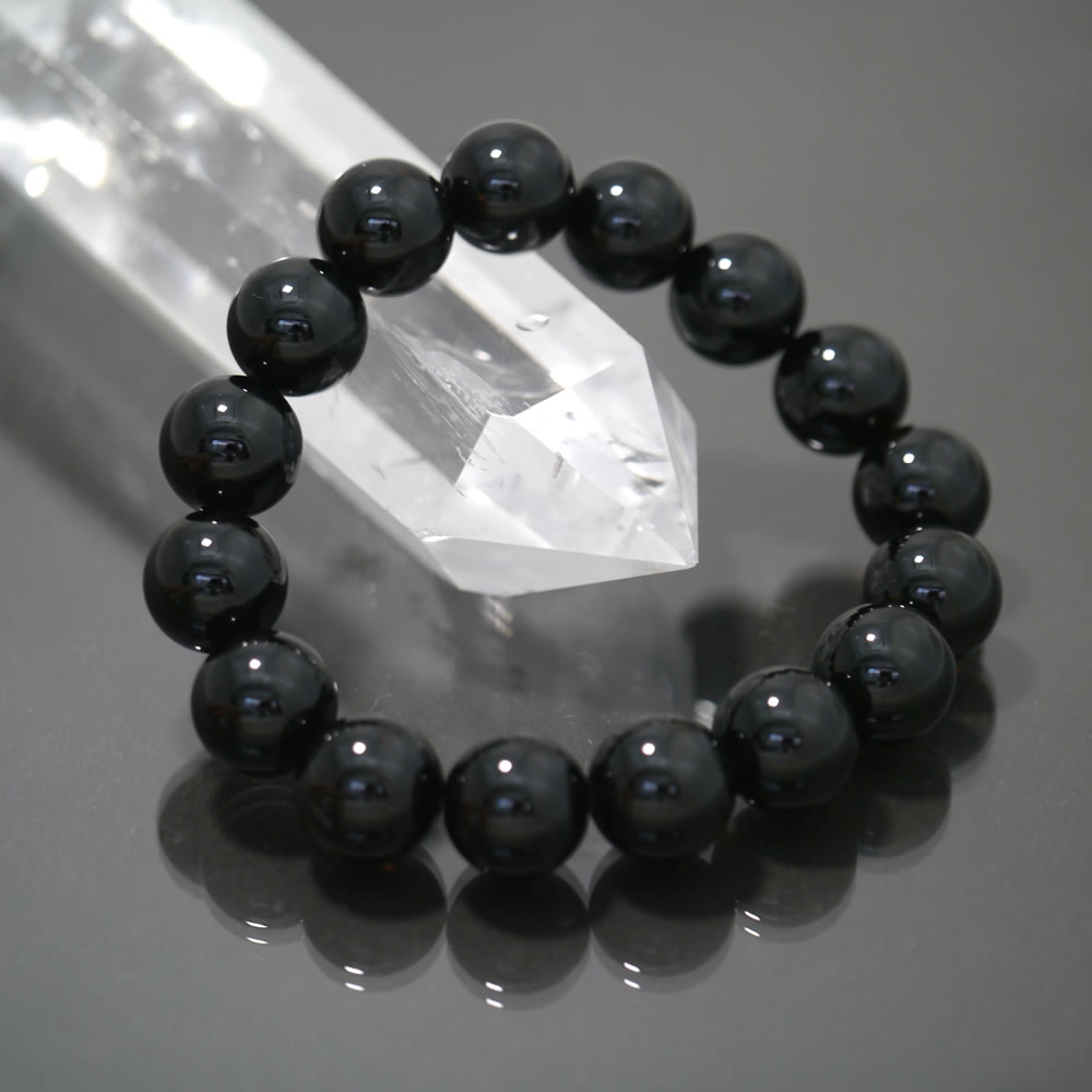 鑑別書付１点物 高品質黒水晶 モリオン 14mm 内径 手首周り 18cmブレスレット 天然石 除障石 厄除け 破魔 21,780円