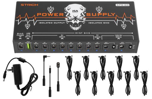 STRICHSPS-60ギターペダル電源10完全分離型ペダルボード電源DC9V/12V/18V出力(300mA/500mA)ハイパワーで高電流エフェクトペダル用ノイズレス