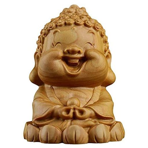 釈迦ミニ仏像可愛い高級天然ツゲ木彫り釈迦如来像曹洞宗座禅する小さな如来像笑い仏仏壇ご本尊お守り金運商売繁盛開運風水木彫り仏像(SIZE:6センチ)