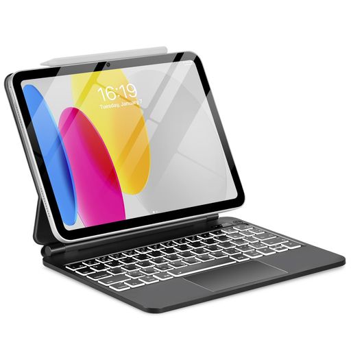 TabletKeyerマジックキーボードJIS日本語配列iPad(A16第10世代/第11世代)キーボード付きカバートラックパッドフローティングカンチレバースタンドレインボーバックライトマルチアングルビュ…