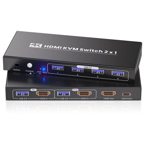 2ポートHDMIKVMスイッチ、USB3.04K@60HzKVM切替器1台のモニター、2台のPCで2台のコンピューターを共有1台のモニターと1セットのキーボード・マウス、周辺機器用の4つのUSB3.0ポート 5,319円
