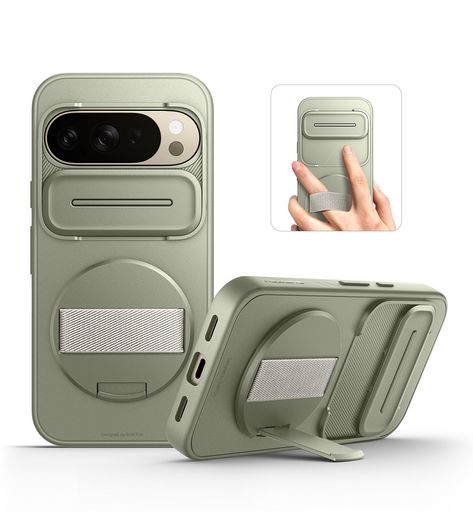SURITCH相応うGooglePixel10ProXL容れもの、360°回転させる式ハンドストラップ、電話を掛ける手持ち部分保持者、インビジブルキックスタンド、スライドカメラカバー付き添い人、牢固たるな耐衝撃保護すること取りまかなう-緑であること