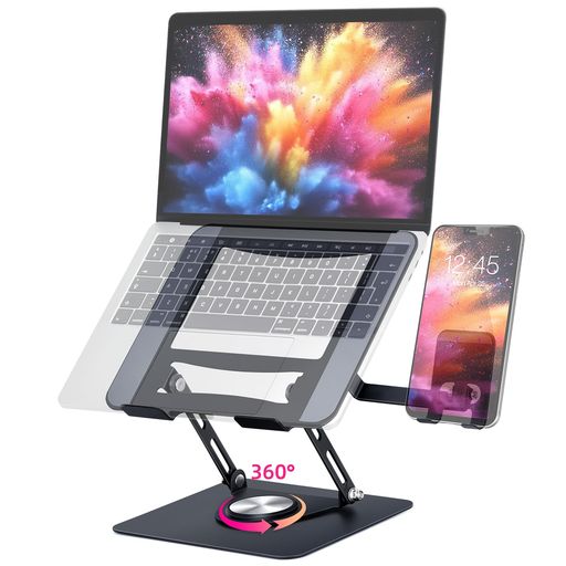 MOHOPEノートパソコン360度回転スタンドスマホ同時置きノートPCスタンドワークフロムホーム省スペース折りたたみ式角度多機能スタンド高さ無段階調節滑り止め安定性人間工学首ざわり改…
