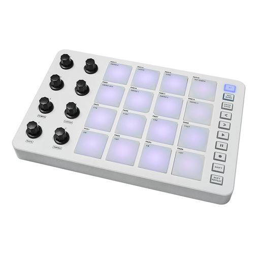 BtutyMIDIコントローラーストライクパッドRGBバックライトMIDIキーボードBT接続低レイテンシー3.5mm出力インターフェース16個のストライクパッド8個の割り当て可能なノブノートリピートポー…