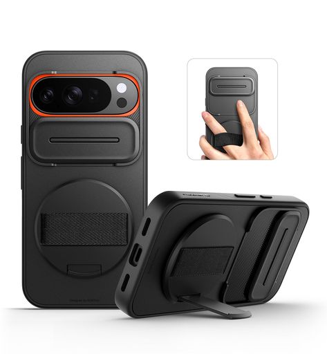 SURITCH相応うGooglePixel10ProXL容れもの、360°回転させる式ハンドストラップ、電話を掛ける手持ち部分保持者、インビジブルキックスタンド、スライドカメラカバー付き添い人、牢固たるな耐衝撃保護すること取りまかなう-黒いこと