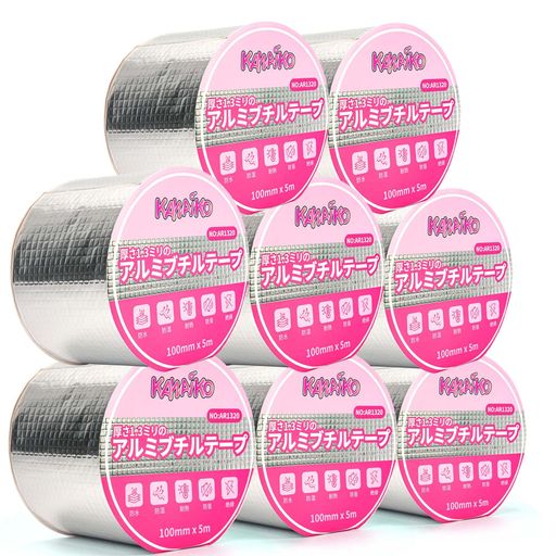 KAWAIKO 超厚手 ブチル防水テープ 100mm x 5m 厚さ51mil (1.3mm) アルミブチルシーリングテープ 屋根・RV・ボート・配管・金属・ガラス・EPDMルーフの雨漏り補修に 粘着性・耐候性・UV耐性 8ロール｜Happy Hour 1414