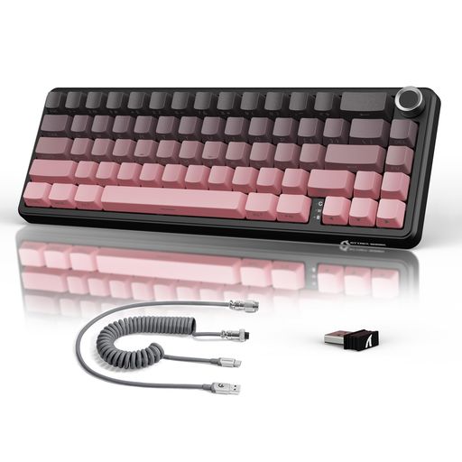 ATTACKSHARKX66ゲーミングキーボードトライーモードワイヤレス/Bluetooth/有線ホットスワップメカニカルキーボード60%レイアウトノブ付きPBT66キーテンキー無しリニアストロベリー?ガスケット…
