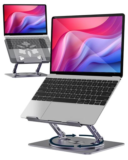 アオビホ(Aoviho)-ノートパソコンスタンド-ホルダーPC360回転式人間工学無段階高さ&角度調整可能姿勢改善腰痛&猫背&肩こり解消滑り止め在宅仕事つくえ机省スペースアルミ製折り畳み可能ZOO…