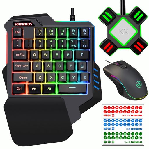 片手キーボードマウスコンバーターセットswitch対応フォートナイト用キーボードゲーミングキーボードマウスセットSwitch/switchlite/PS4/PS3/Xbox対応RGBゲーミングキーボードゲーミングマウス接…