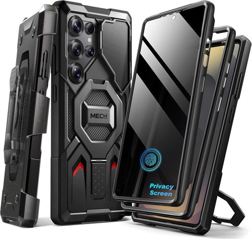 TONGATESamsungGalaxyS25Ultraケース用マグネットスタンド(プライバシースクリーンプロテクター付き)、【Magsafe対応】【軍事落下保護】S25Ultraケース(カメラカバー&ベルトクリップ付き)、ブラック…