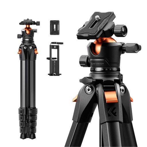 カメラ三脚K&F CONCEPT 162cm tripod スタンド 伸縮 アルミニウム製コンパクトカメラ三脚、携帯用トラベル三脚 iPhone対応、10kg耐荷重 Arca Swissボールヘッド(DSLR/ミラーレス対応)、収納袋付き 一眼…|Happy Hour 1414