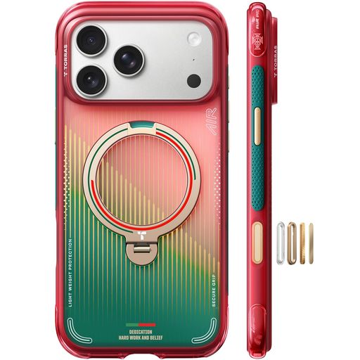 TORRAS ポルトガル代表サッカーチーム iPhone 17 Pro Max 用 ケース【エアバッグ 超強保護・米軍 MIL規格 】Ostand Q3 Air MagSafe対応 リング 360°マグネットスタンド 縦横両対応 マグネット搭載 耐衝撃|Happy Hour 1414