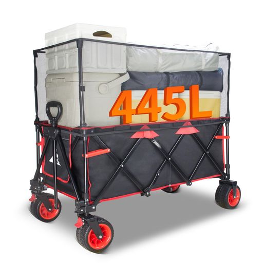 TOPWELL持ちはこび手押し車特大静電容量445L高耐荷重200kg【荷室の長さ103珊】長物相応う【幅10珊のベアリング内蔵極太タイア】打ちきり付き添い人深型ワンタッチ収れん型自主独往納めるアウトドアワゴンキャンプ・…
