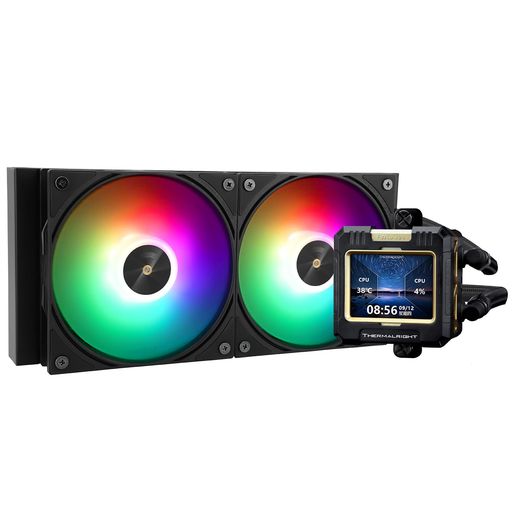 Thermalright FW 240ブラックARGB CPUウォータークーラー、2000RPMの2つのPWMファン、320 * 240解像度のIPS LCDスクリーン、液体CPUクーラー、AMD用CPU PC Aioクーラー:AM4 / AM5 /|Happy Hour 1414