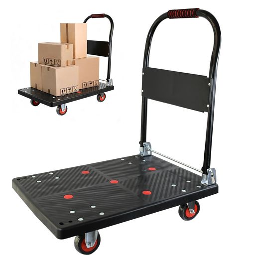 leehuwai台車バスケット手押しカゴ台車荷台70x47CM軽量家庭用軽量静音キャスター付き折りたたみ簡単取り付け耐荷重180kg家庭用運搬・作業・防災・避難用品運びに便利ブラック(荷板補強タイ…