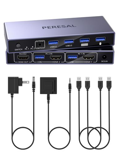 HDMIKVM取り替えっこ1台見せびらかす2台の電子計算機、8K@60HzKVM取り替えっこ、4つのUSB3.0界面を備え、事務机とっ始め制御装置、2本のUSB有線テレビ、ワット数アダプターを含む2台の電子計算機でキ…