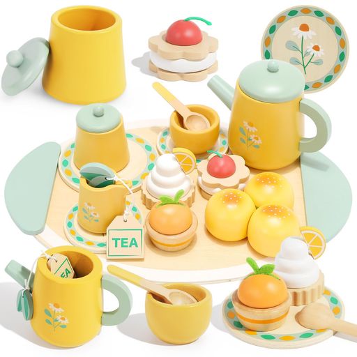 Plintoneプレイハウス小さな女の子用木製ティーセット、ロールプレイキッチンアクセサリー小さな女の子用おもちゃ、アフタヌーンティータイムのおもちゃ、木製ティーパーティーセット 4,395円