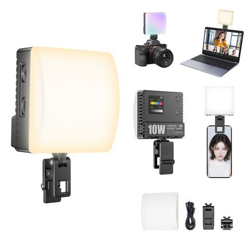 UlanziC10RGB撮影用ライトLEDビデオライト小型1800k-9000k自撮りライトスマホライト3300mAh常定光ライトフルカラー20シーンモードビデオライト二色無段階調光コンパクトクリップ付き