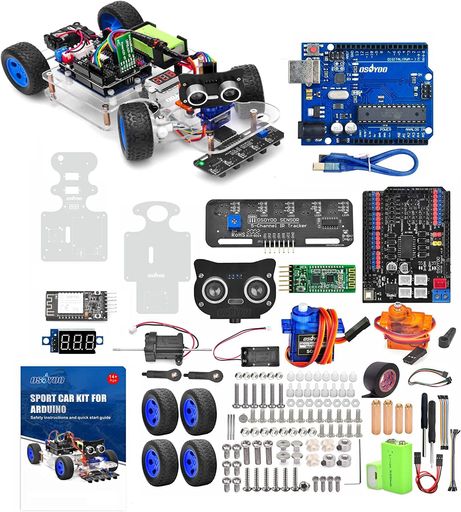 OSOYOOArduino用アルドゥイーノUNOロボットカースマートカーキットサーボステアリングラックDIYキットBluetooth模擬運転Wi-FiIOTオートドライブC++コンピュータープログラミングを学ぶ