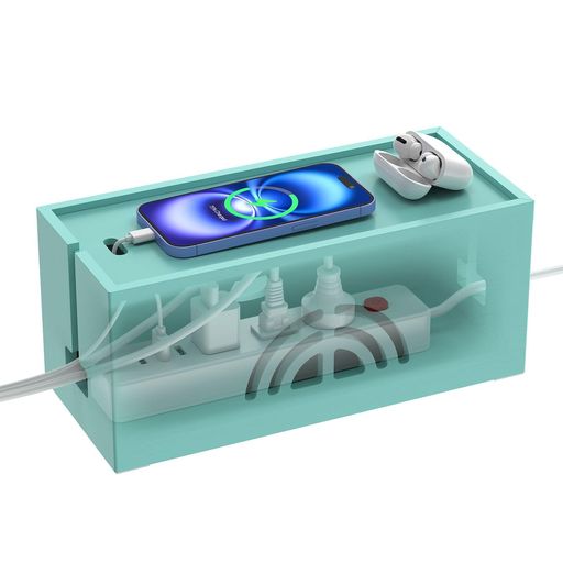 Pezin&Hulinケーブル収納ボック電源タップ収納竹製コンセントボックス幅30x奥行14x高さ14cm副28.5cmまでのコンセント収納出来組立不要簡単に使える青色