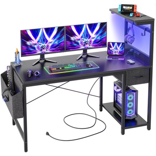 TIQLAB LEDゲーミングデスク 100x50糎 ワット数差し込み付き添い人 マイコン事務机 大型納める棚 抽き出し付き添い人 多役立つこと事務机 片方衣嚢 2つの引っ掛かり付き添い人 修める 取り組み 御役目 在宅仕え奉る用 黒いこと