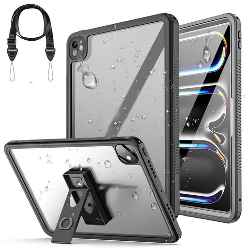 Ayoii軽量型iPadPro13インチ用防水ケース(M5/M4、2025/2024)iPadPro13用お風呂カバーIP68防水防雪防塵耐衝撃スタンド付きハード背面とソフトフレーム薄型クリア水泳浴室用