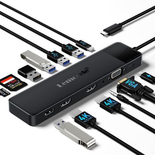 Lemoreleドッキングステーションhdmi2つ4Kデュアルhdmi2ポート3画面拡張USBCハブ13-IN-1DisplayMSTVGADual2画面マルチディスプレイトリプルディスプレイhubUSB