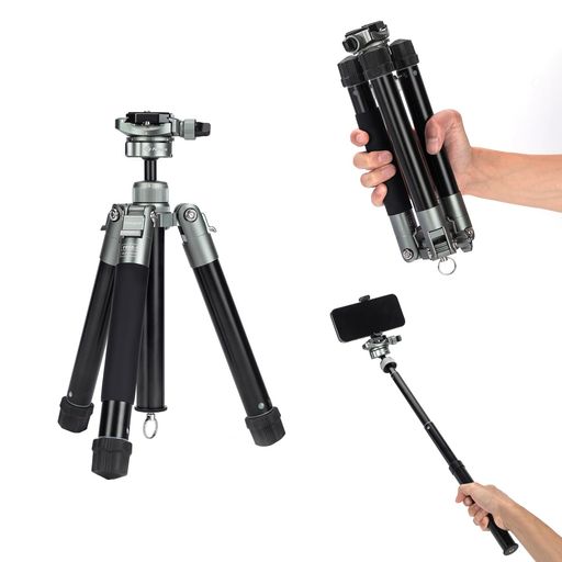 Fotopro152CMミニ三脚軽量コンパクトトラベル三脚360度ボールヘッド電話マウント着脱式自撮り棒カメラフォン三脚最大荷重4KGFree-1磐?灰