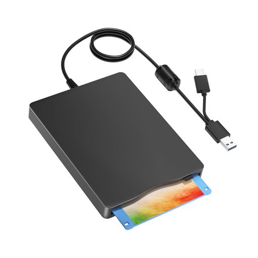 フロッピーディスクリーダーフロッピーディスクドライブ外付けUSB3.5インチポータブルフロッピーディスクドライブ1.44MBFDD読み取りPC用Windows11/10/8/7WindowsXPVista対応(USBC付き)