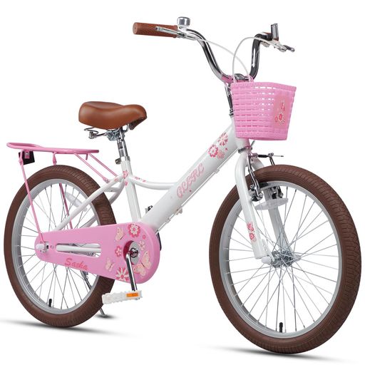 【Glerc】Sasha20インチ子供用自転車 可愛い蝶柄女の子人気 8歳~15歳 幼児小学生高学年通学練習街乗り 柔らかいサドル/前かご/キックスタンド/泥除け/リアキャリア ホワイト白|Happy Hour 1414